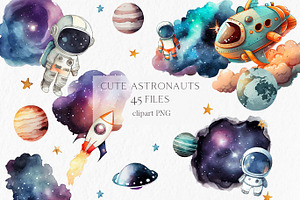 Cute Astronaut Watercolor Clipart