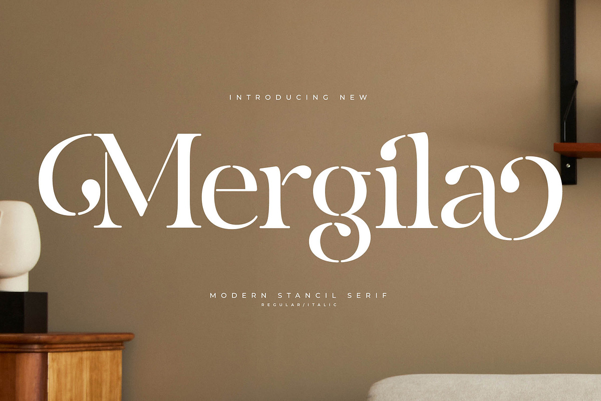 Mergila Modern Stancil Serif, a Serif Font by Letterena Studios (Photo 1 of 15)