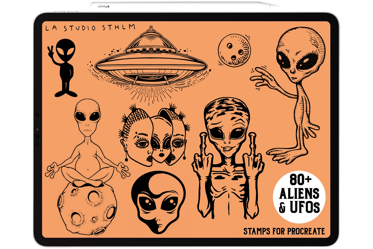 Aliens & UFOs - Procreate Stamp Set, a Brush Add-On by LA Studio Sthlm (Photo 3 of 6)