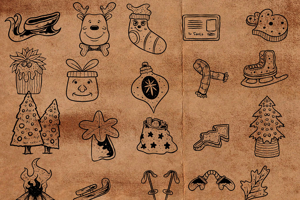 100 Christmas Brush Stamp Procreate, a Brush Add-On by shufflesinc