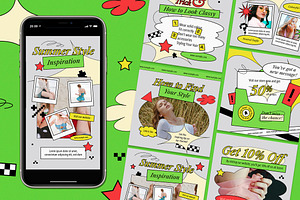 Green Fashion Instagram Set, a Social Media Template by Aiyari Graphic
