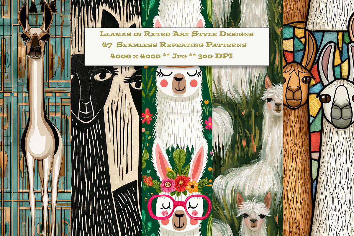 Llama Retro Art Style Designs, a Pattern Graphic by karenfoleyphoto (Photo 1 of 10)