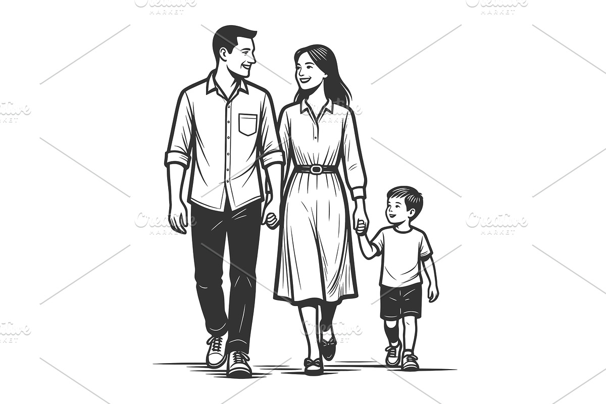 Happy Family Walking Together, a Person Illustration by AlexArt