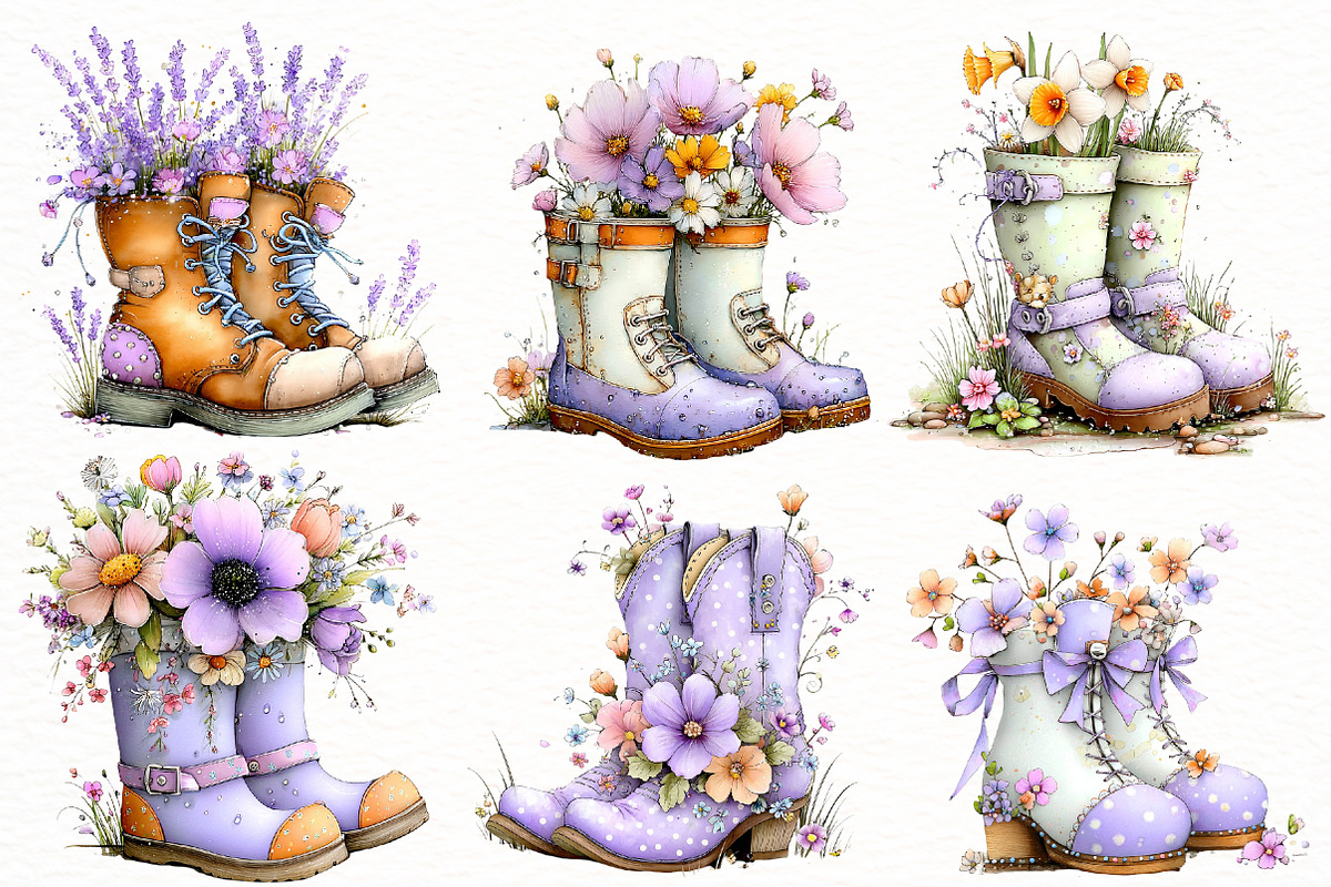 Whimsical Spring boots Clipart, an Illustration by Designworld (Photo 3 of 8)
