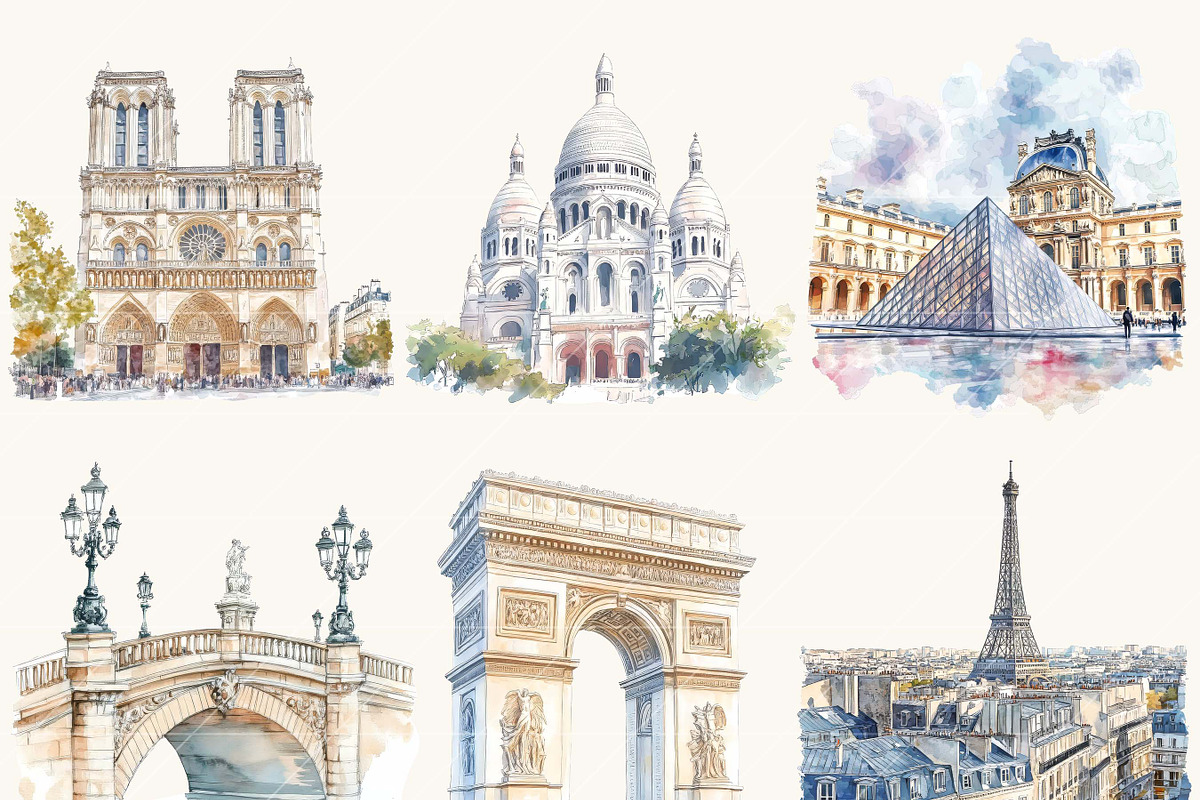 Watercolor Paris Clipart Bundle, an Object Illustration by SparkyDesignsUS (Photo 9 of 9)