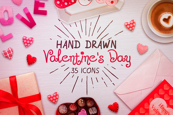 Valentines Day Icons Hand Drawn