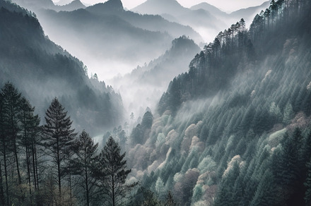 Misty mountain landscape stock photo, a Nature Photo by Virgo Studio