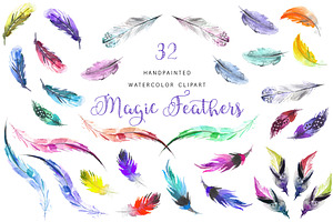 Watercolor Magic Feather Clipart