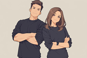 Smiling young couple with arms crossed wearing casual clothes posing confidentl, a Photo by AS photostudio