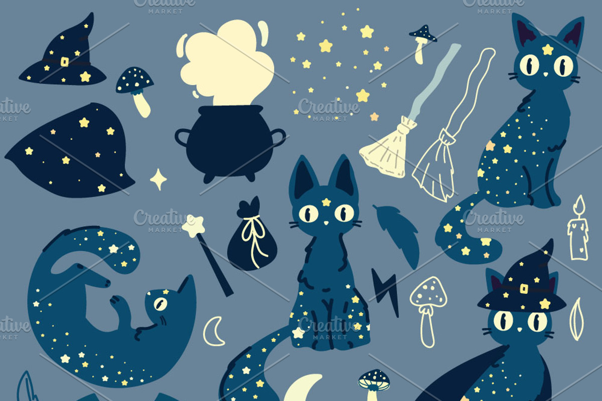Magical cats + BONUS 68 elements, a Pattern Graphic by Lineli (Photo 3 of 7)