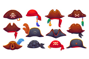Cartoon pirate tricorn hats bandanas, an Object Illustration by Vector Tradition