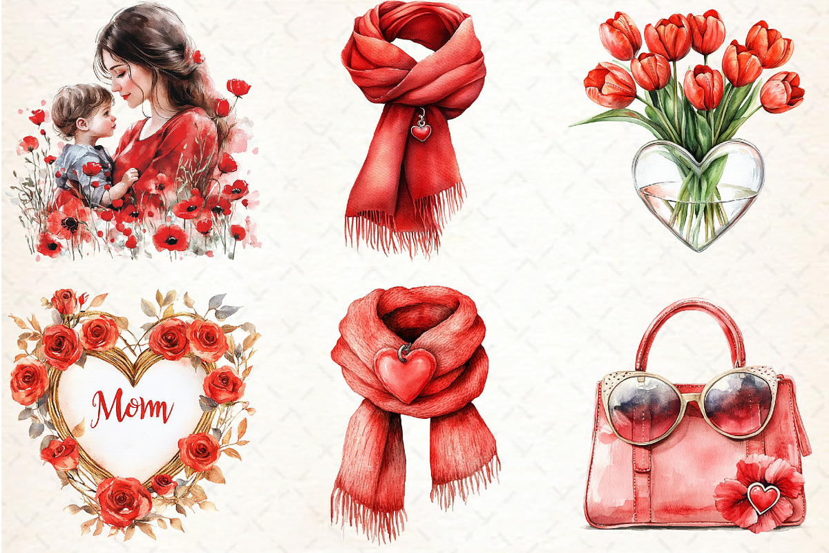 Red Mother's Day Sublimation Clipart, an Illustration by Libby Wishes (Photo 4 of 7)