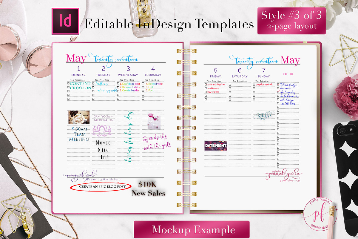 Weekly Calendar | InDesign Template, a Stationery Template by Planner Templates (Photo 18 of 23)