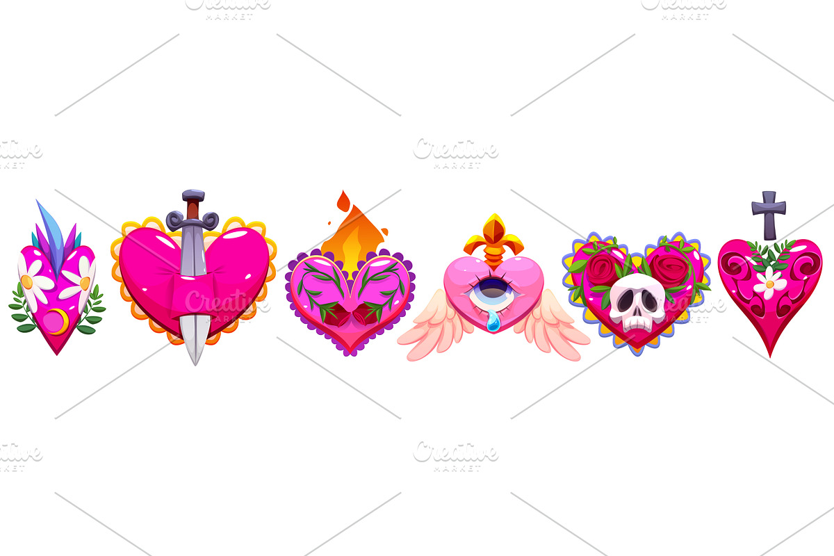 Mexican sacred hearts set, an Illustration by art PVP - market