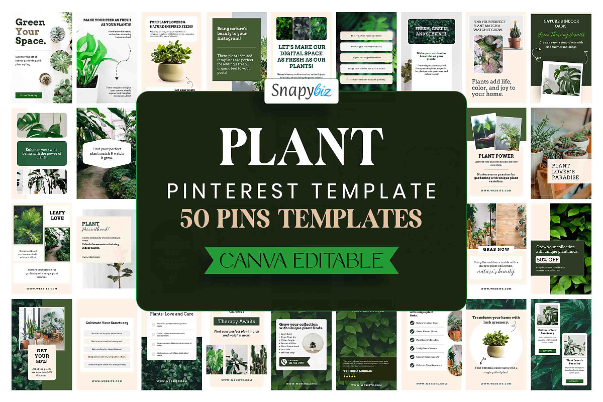 Plant Pinterest Pins Canva Templates, a Social Media Template by Snapybiz (Photo 1 of 10)