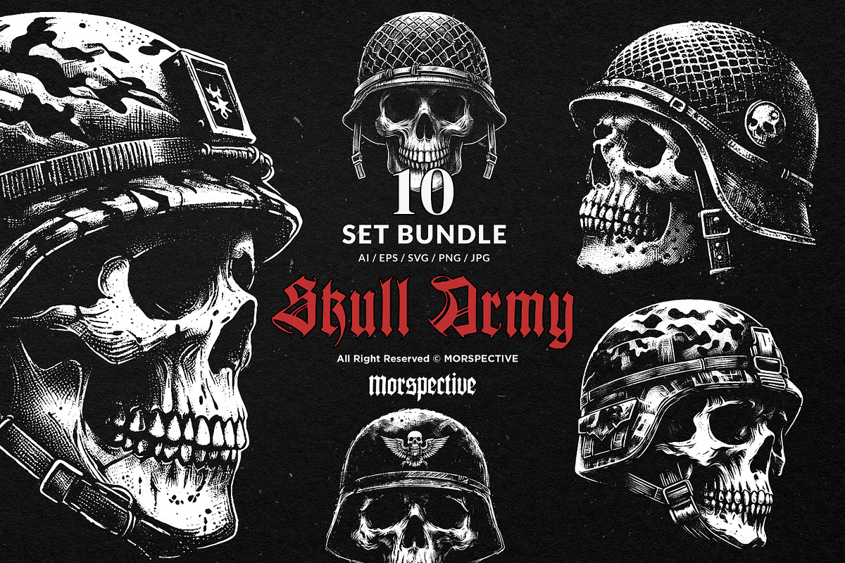 10 Bundle Dark Art Skull Army, an Illustration by Morspective (Photo 1 of 7)