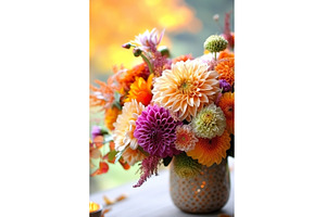 Vibrant autumn flower arrangement, a Background Photo by Lermont51
