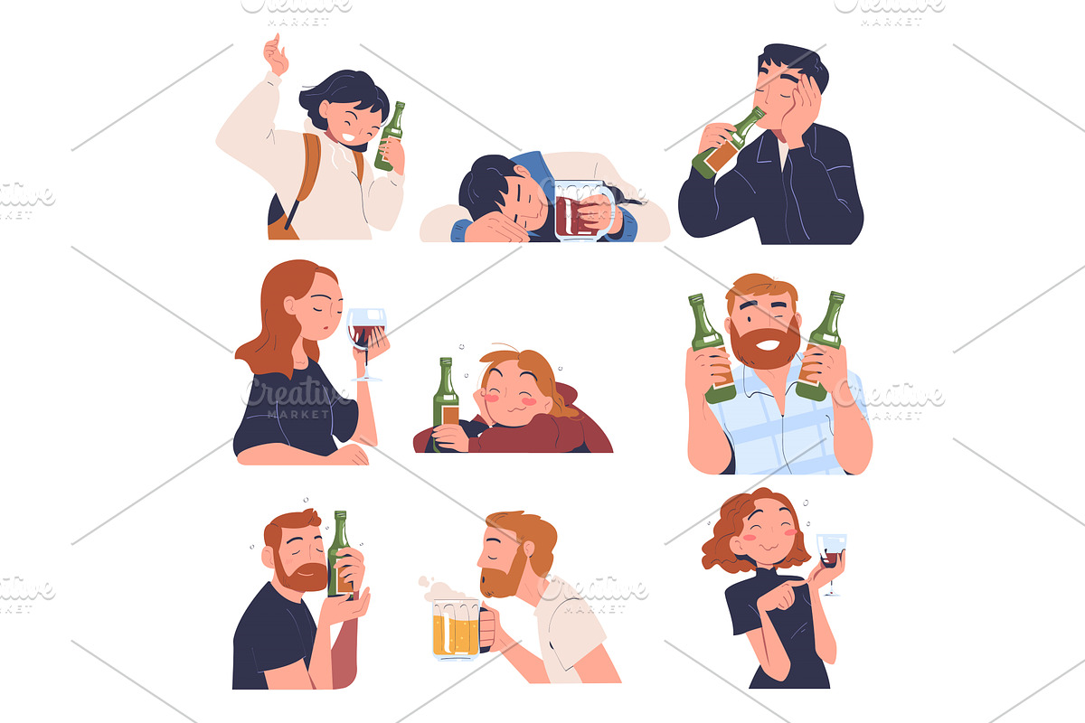 People with Alcohol Drink and, a Person Illustration by TopVectors