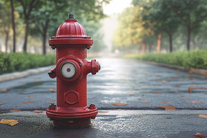 Red fire hydrant on city street, an Industrial Photo by AlyaAnd