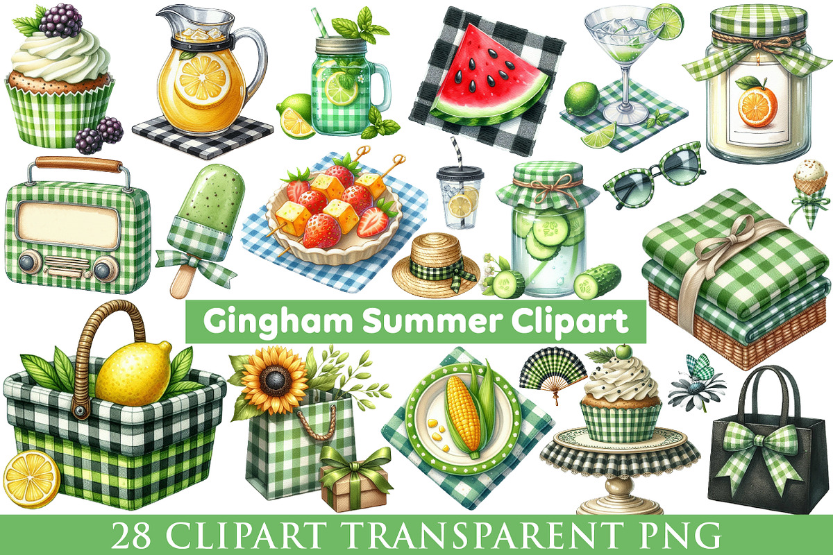 Black and Green Gingham Summer PNG, an Illustration by cherrydesign (Photo 1 of 4)