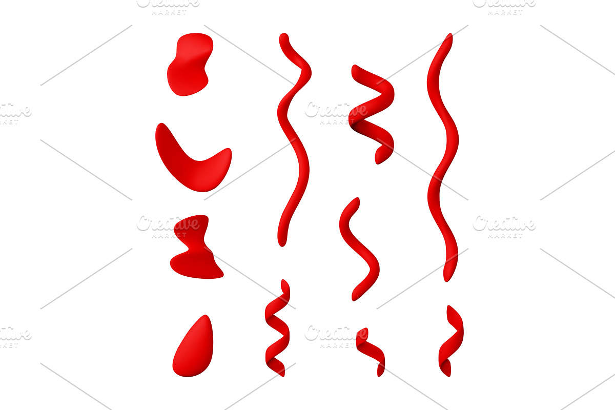 Red 3d confetti ribbons set., an Illustration by Abscent