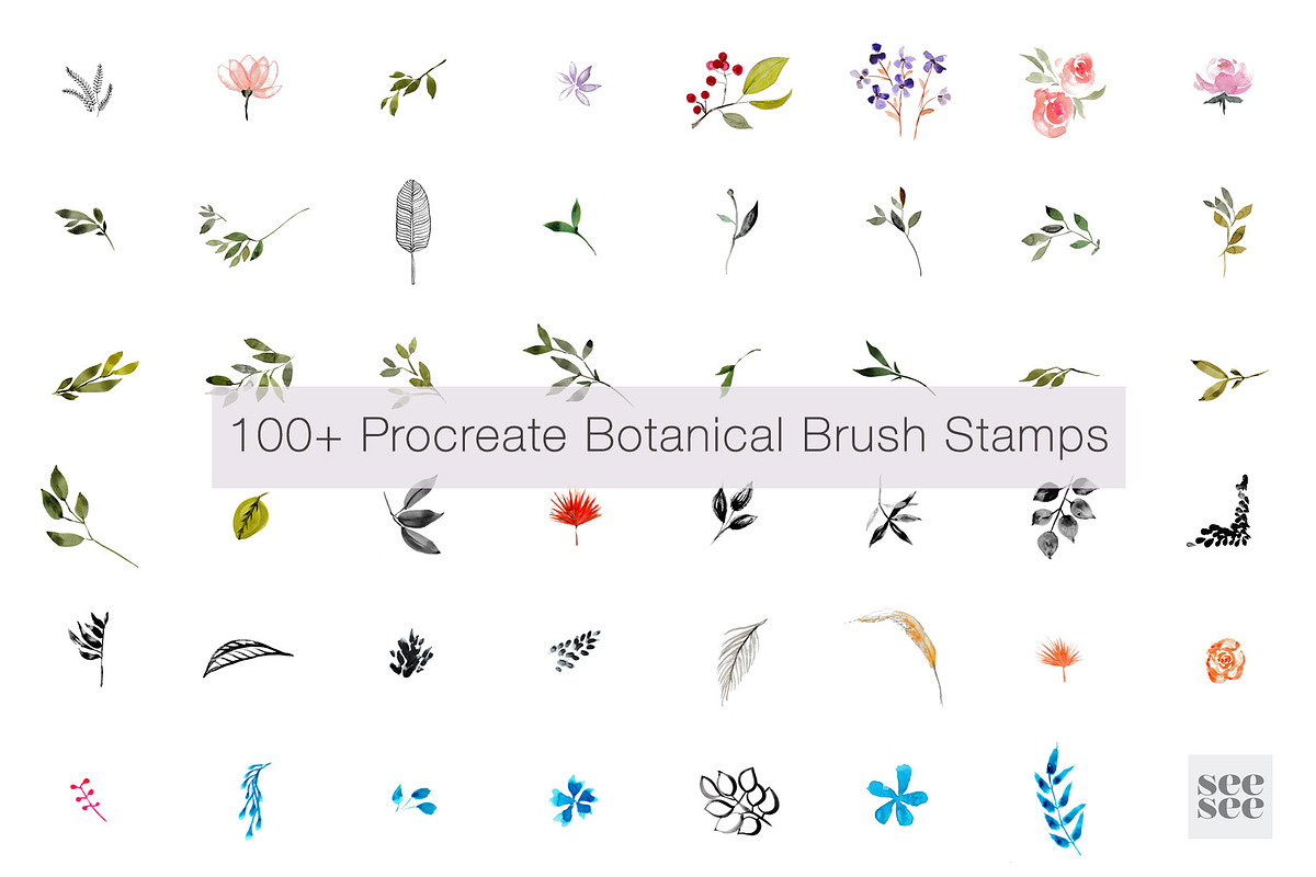 100+ Botanical Procreate Brush Stamp, a Brush Add-On by CC CREATIVE CO (Photo 2 of 16)