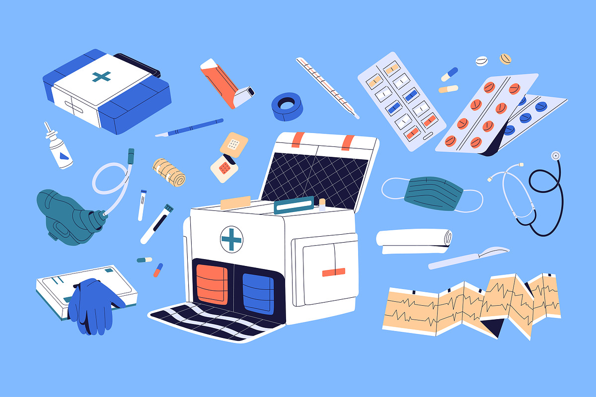 Medical tools set, pattern, banner, a Healthcare Illustration by PaperTrident (Photo 1 of 5)