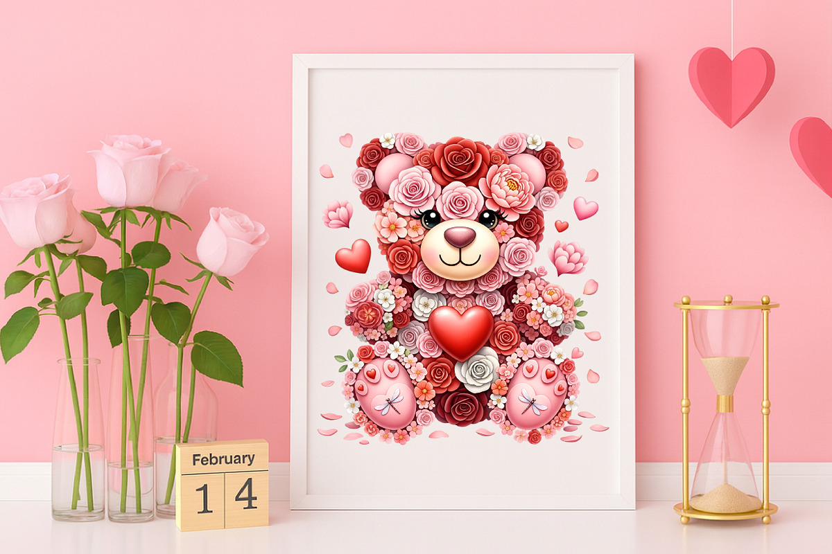 Pink Floral Valentine's Day Bear Png, an Illustration by Canvas Craft (Photo 6 of 6)
