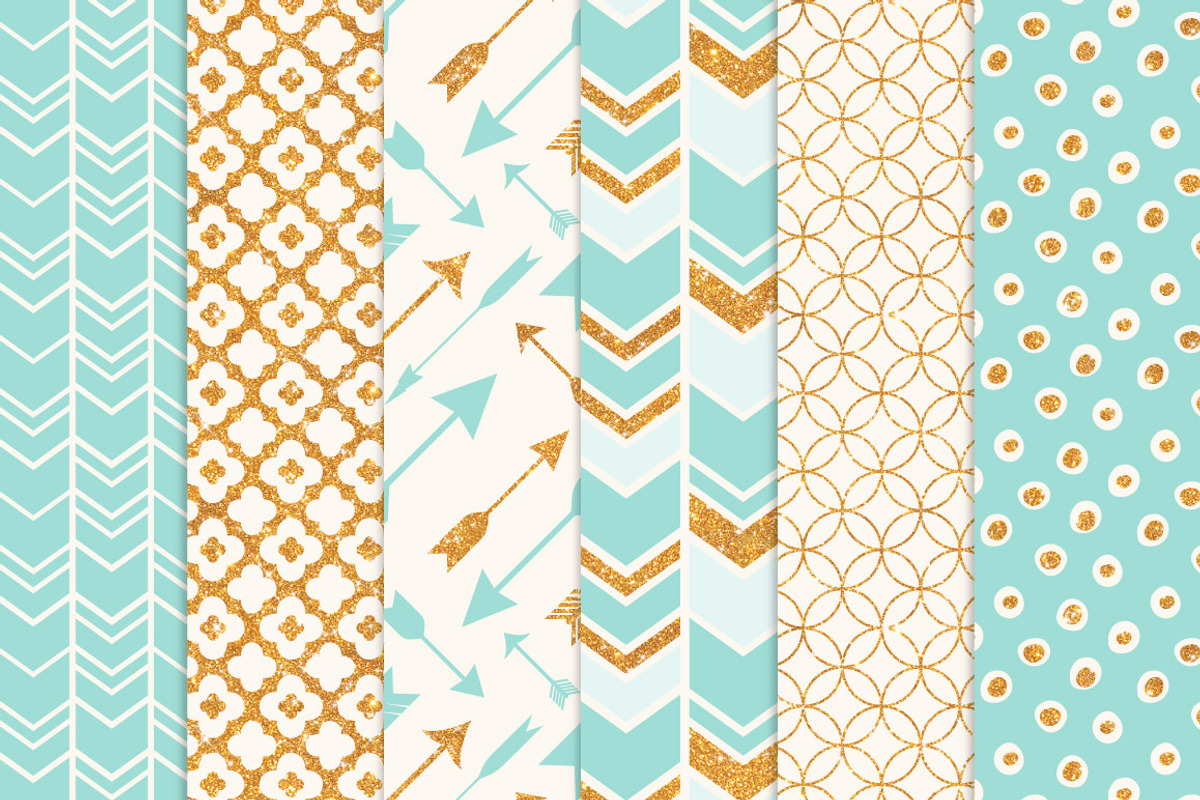Aqua Bohemian Glitter Digital Papers, a Pattern Graphic by Amanda Ilkov (Photo 2 of 3)