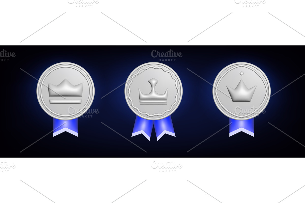 Silver medal award icons with ribbon, an Object Illustration by art PVP - market