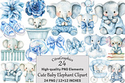 Watercolor Cute Baby Elephant, a Seasonal Illustration by CitraGraphics (Thumbnail 1 of 3)