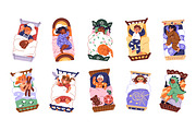 Cute children sleeping in bed set, a Person Illustration by PaperTrident (Thumbnail 1 of 6)