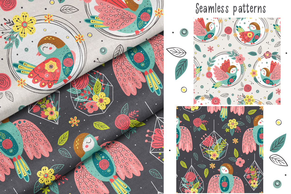 Birds and flowers collection, an Animal Illustration by NataKa