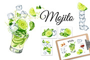 Mojito. Hand drawn watercolor set, a Food Illustration by Daria Ustiugova (Thumbnail 1 of 11)