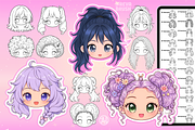 Procreate Chibi Hairstyles brushes, a Brush Add-On by Revabrush (Thumbnail 2 of 16)