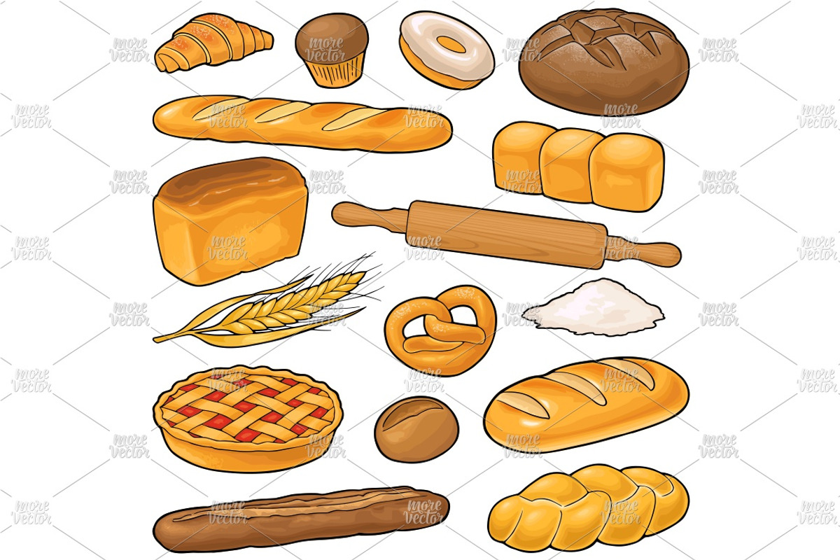Set bakery. Engraving, a Food Illustration by MoreVector (Photo 2 of 2)