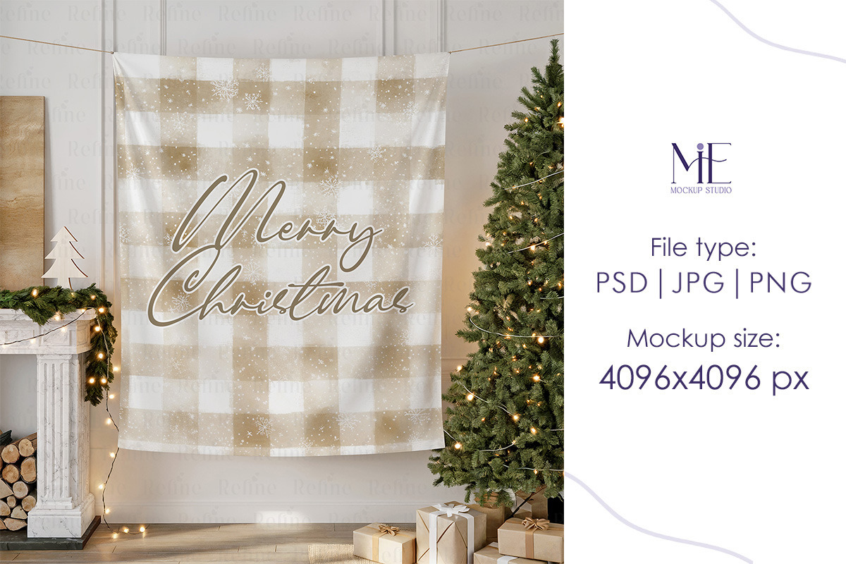 Tapestry Mockup Christmas Banner, a Merchandise Mockup by Mie Mockup Studio (Photo 7 of 7)