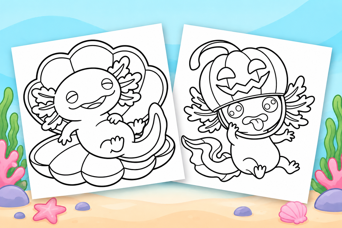Axolotl Coloring Pages – Volume 2, a Seasonal Illustration by Inkivelle Studio (Photo 2 of 3)