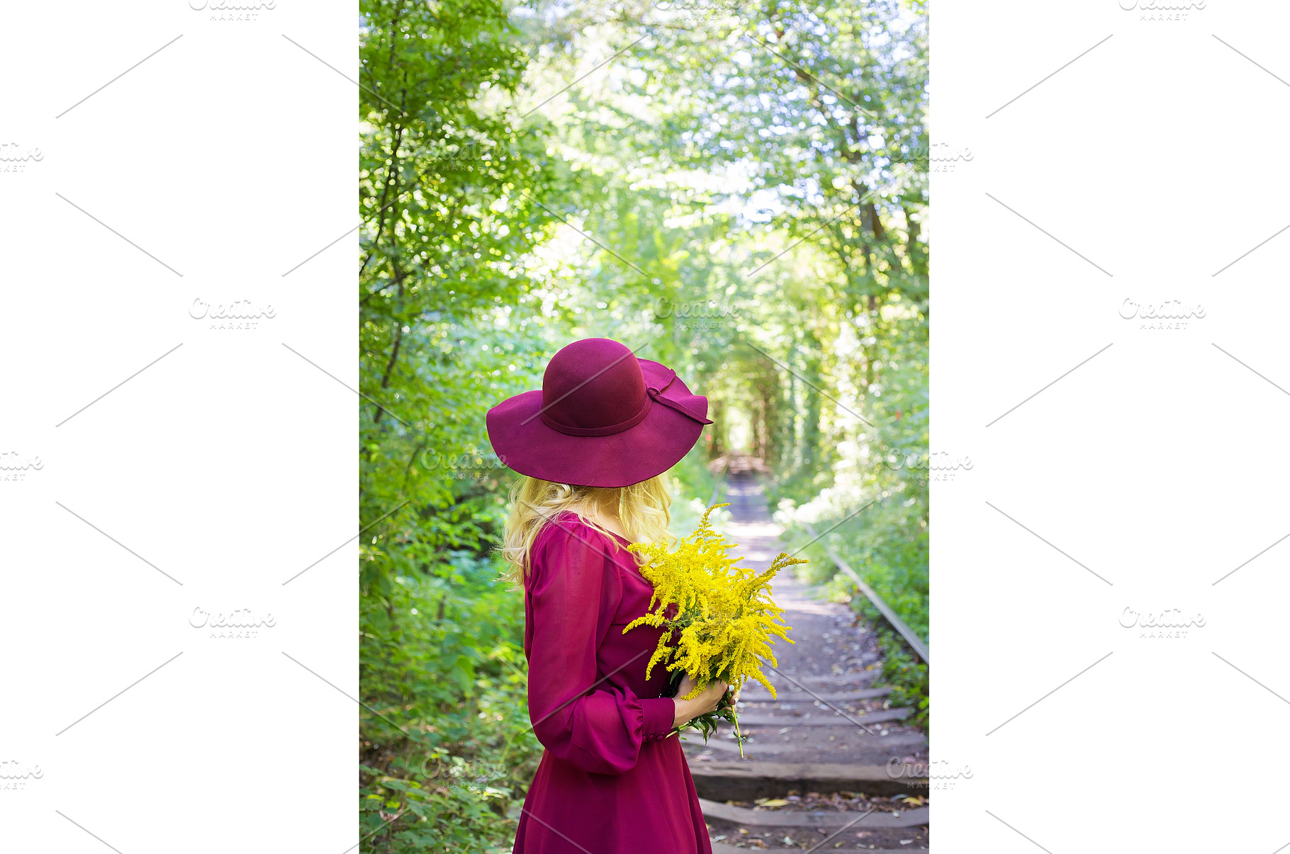 girl in hat with a bouquet of yellow, a Nature Photo by Artsaba Family