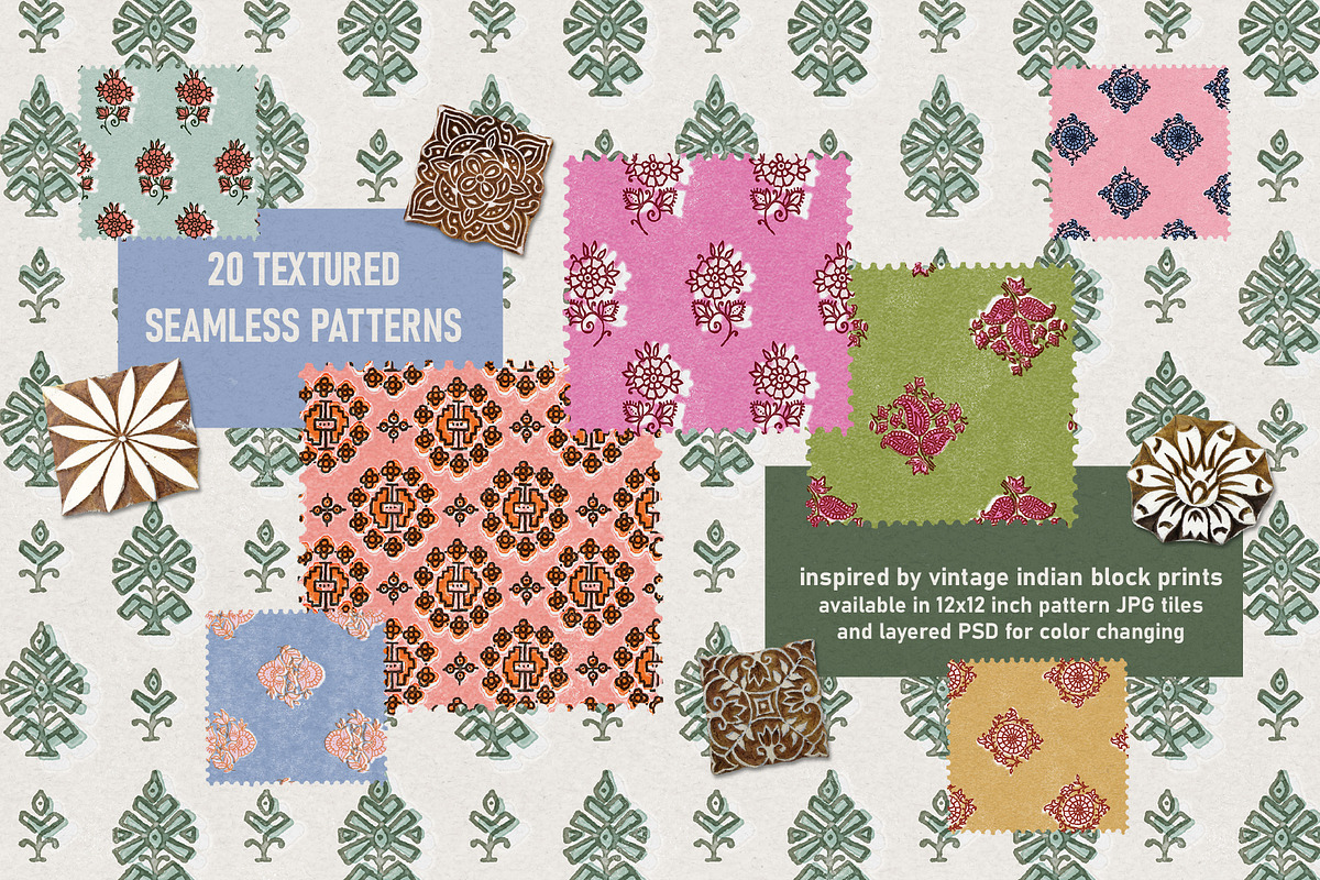 Vintage Block Seamless Patterns, a Pattern Graphic by angelainthefields (Photo 3 of 9)