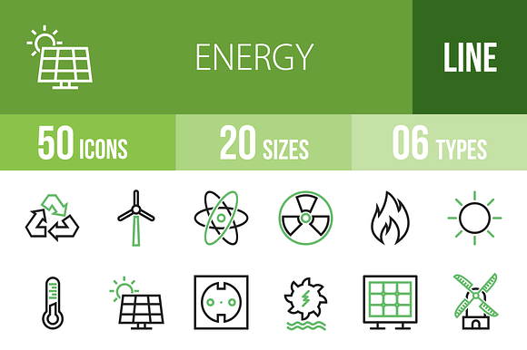 50 Energy Line Green Black Icons