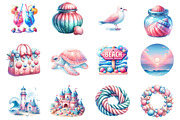Summer Pink & Blue Coastal Clipart, an Illustration by Dream Creation (Thumbnail 4 of 5)