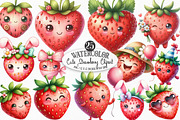 Watercolor Cute Strawberry Clipart, an Illustration by Designking (Thumbnail 1 of 4)