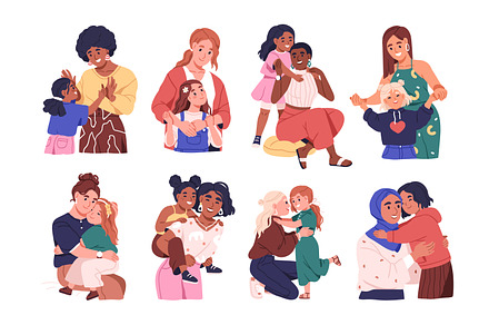 Mothers and daughters hugging set, a Person Illustration by Good Studio
