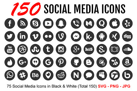 150 Clean Social Media Icons