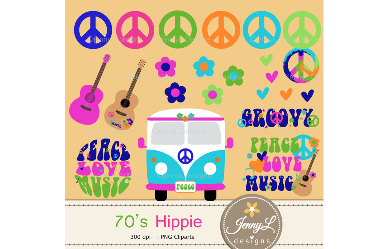 70's Hippie Digital Paper Clipart, a Pattern Graphic by JennyL Designs (Photo 2 of 5)