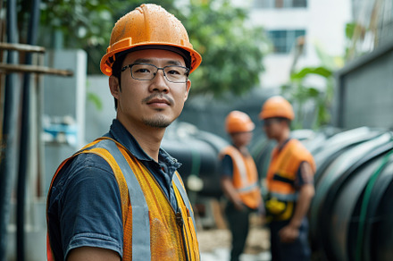 Construction Worker in Orange Helmet, a Background Photo by Pixeness