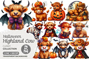 Cute Halloween Highland Cow Clipart, an Illustration by Dream Creation (Thumbnail 1 of 6)