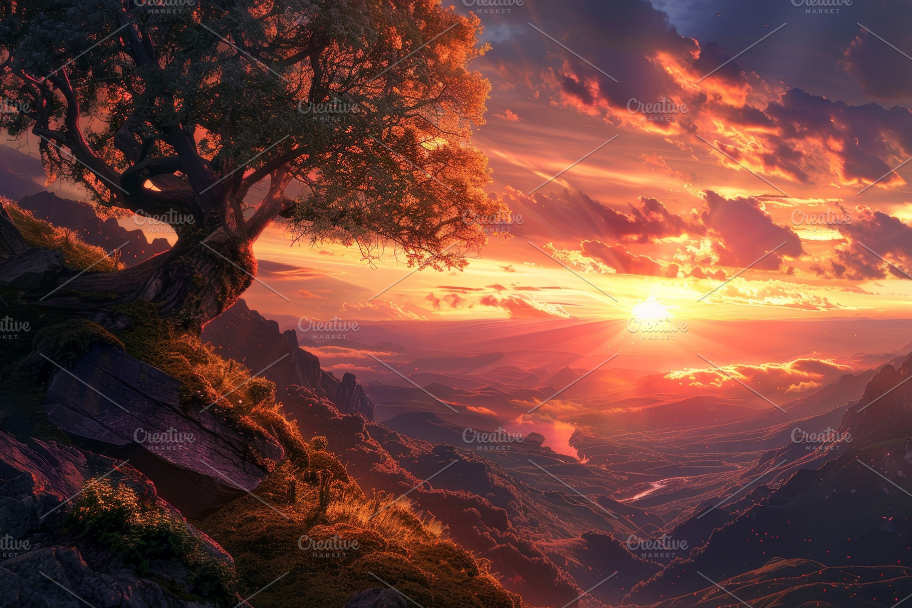 A stunning sunset paints the sky wit, a Photo by Tanuart