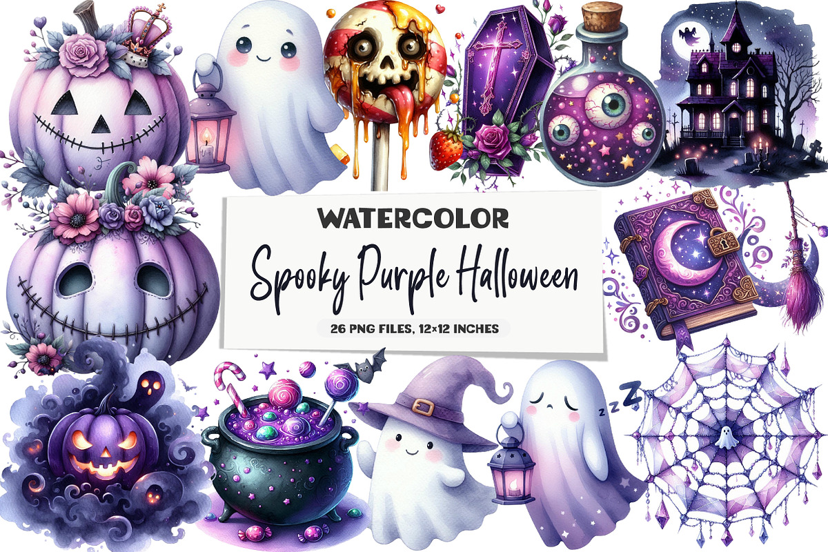 Spooky Purple Halloween Clipart Bund, an Illustration by DreamArtGraphic (Photo 1 of 5)